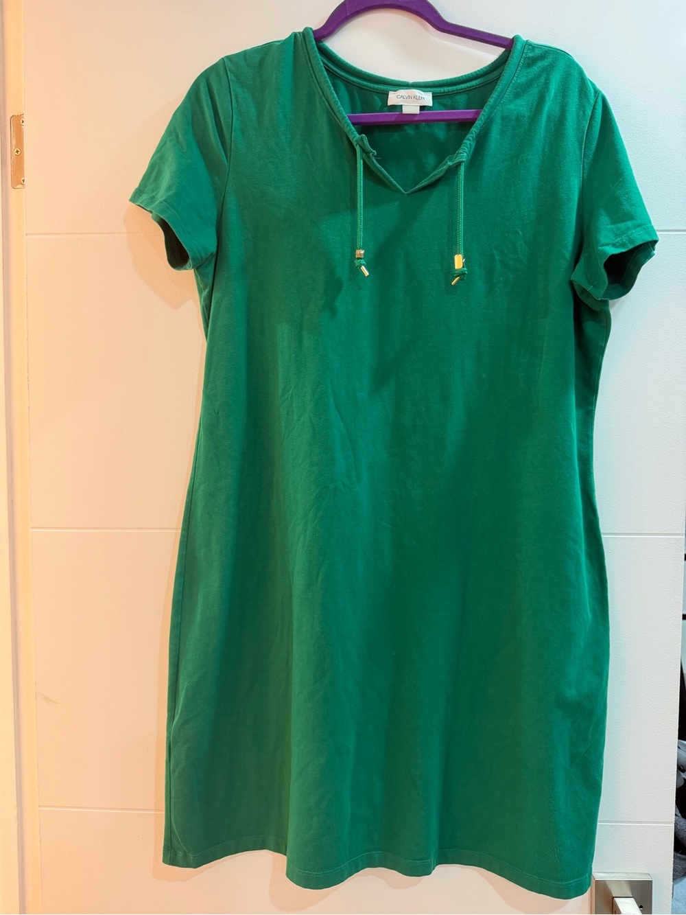 Calvin Klein Emerald Green Short-Sleeve Drawstring Dress